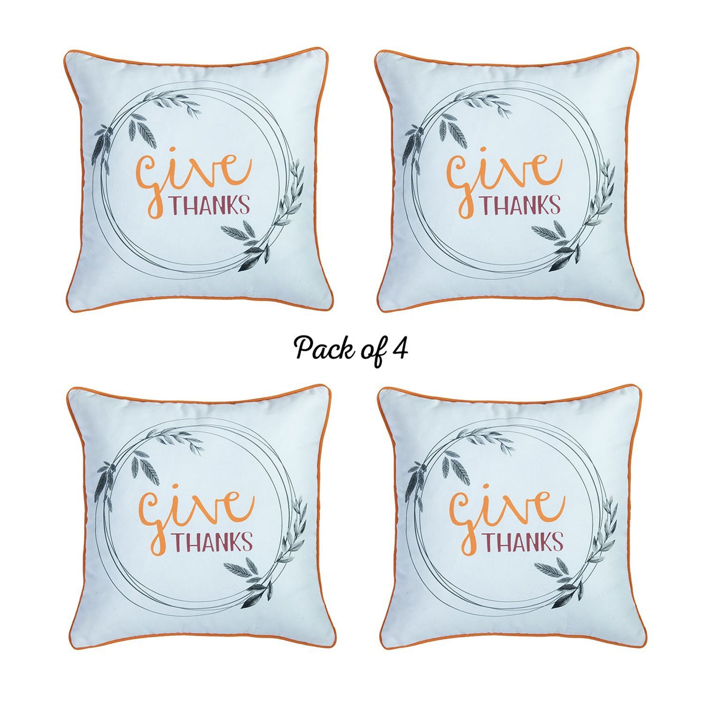 Decorative Fall Thanksgiving Throw Pillow Cover Set of 4 Quote 18" x 18" White & Orange Square for Couch, Bedding