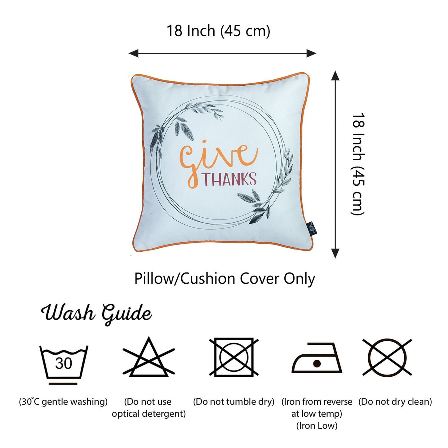 Decorative Fall Thanksgiving Throw Pillow Cover Set of 4 Quote 18" x 18" White & Orange Square for Couch, Bedding